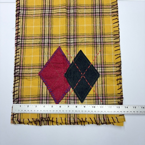 GAP Patchwork Wool Scarf Yellow Plaid One Size Lambswool Blend - Picture 8 of 8